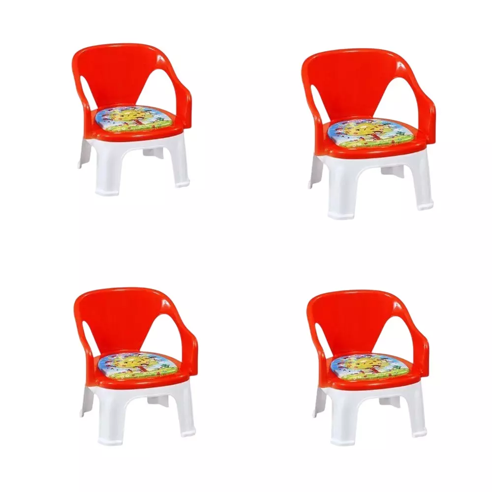 Swagath Cuddly Kids Plastic Chair with Armrest 30 Kg Load Capacity Pre-Assembled Type Red Color, CUDDLY T-BR-4 (Pack of 4 Pcs)