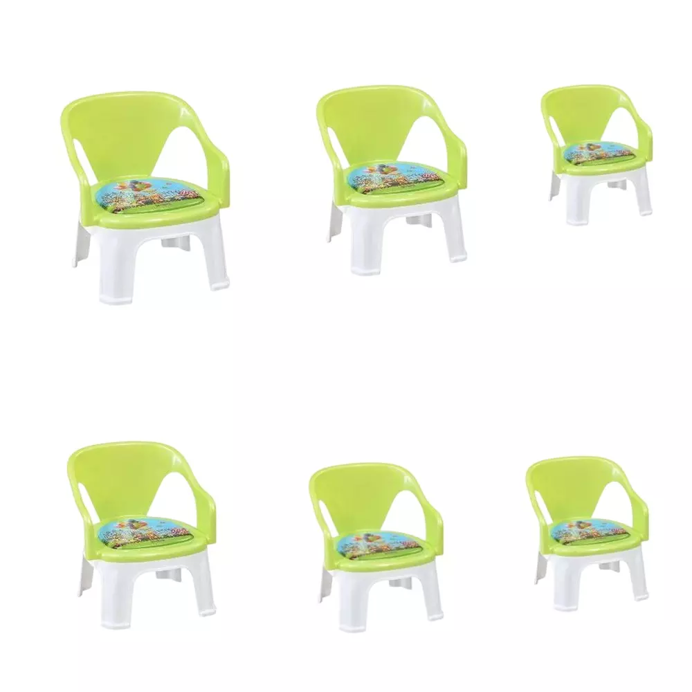 Swagath Cuddly Kids Plastic Chair with Armrest 30 Kg Load Capacity Pre-Assembled Type Green Color, CUDDLY P-AGRN-6 (Pack of 6 Pcs)