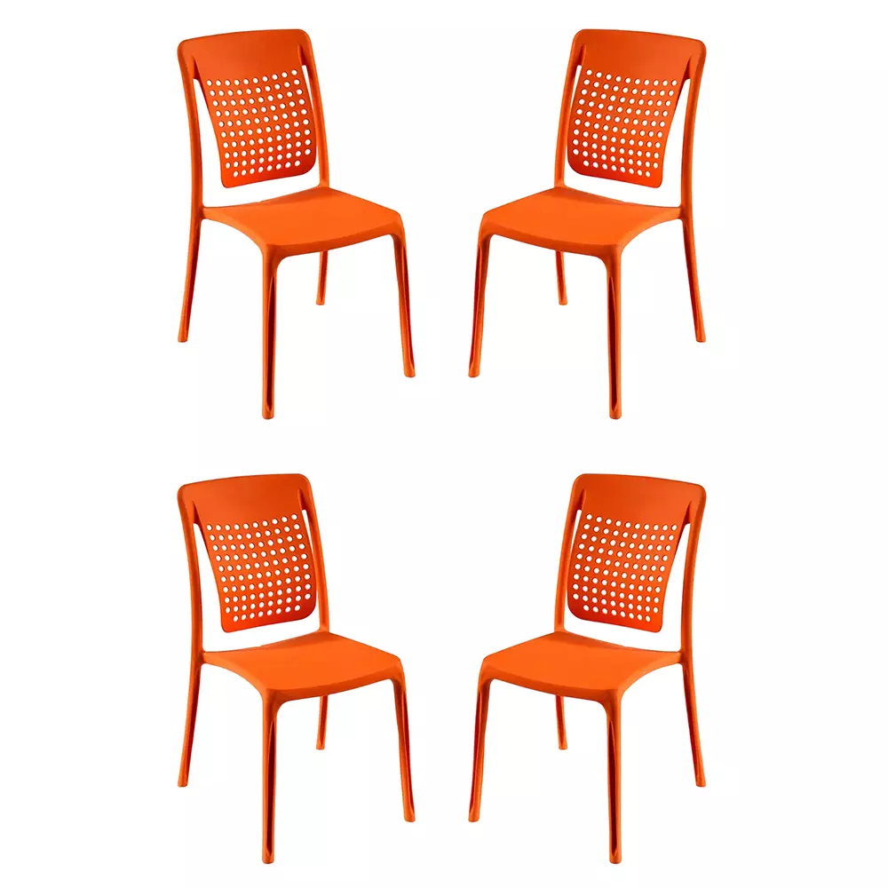 Italica Spine Care Plastic Chair 2109 (Orange, Set Of 4)