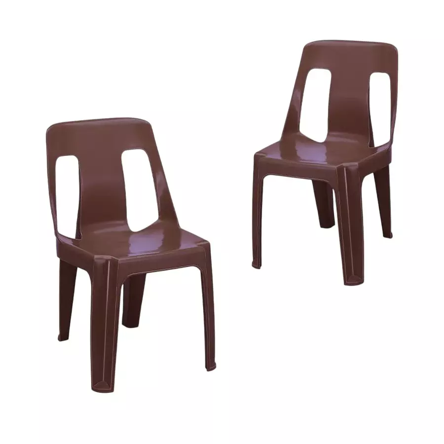 Maharaja Armless Plastic Chair Solid Back For Home, Garden, Restaurants and Office Brown, Bahubali_Brown_PK2 (Set of 2)