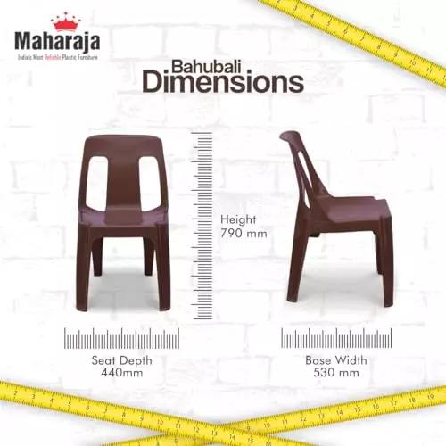 Maharaja Armless Plastic Chair Solid Back For Home, Garden, Restaurants and Office Brown, Bahubali_Brown_PK2 (Set of 2)