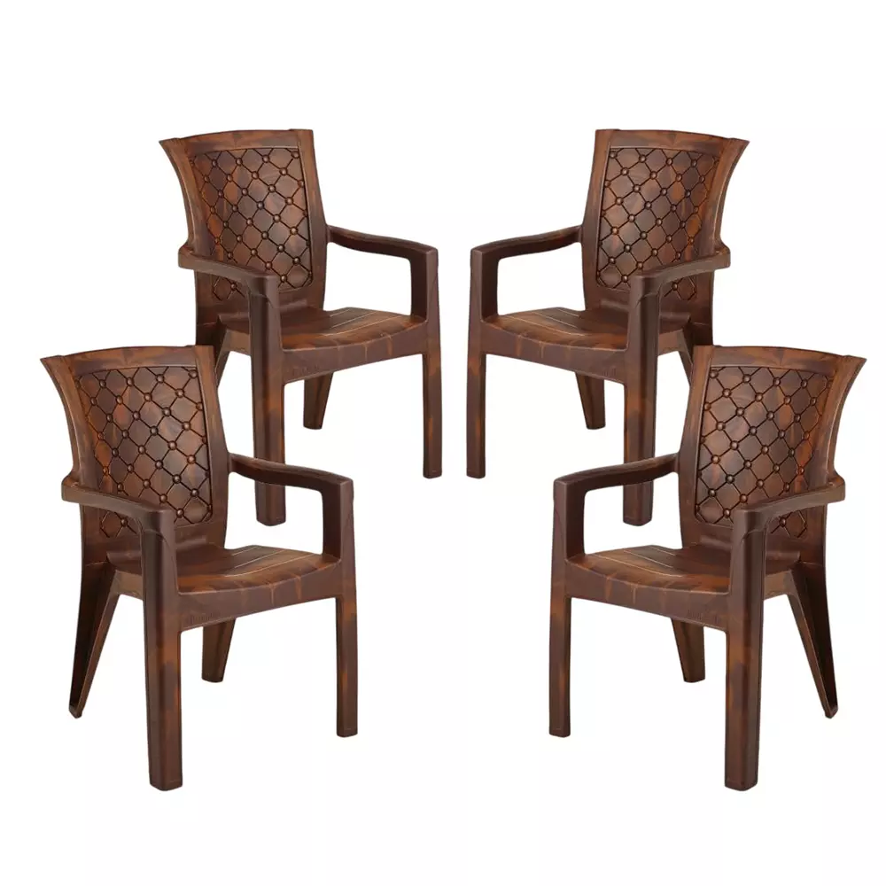 Maharaja Arm Rest Plastic Chair 200 Kg Bearing Capacity Teakwood, Dabang201_Teakwood-PK4 (Set of 4)