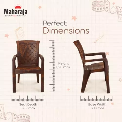 Maharaja Arm Rest Plastic Chair 200 Kg Bearing Capacity Teakwood, Dabang201_Teakwood-PK4 (Set of 4)