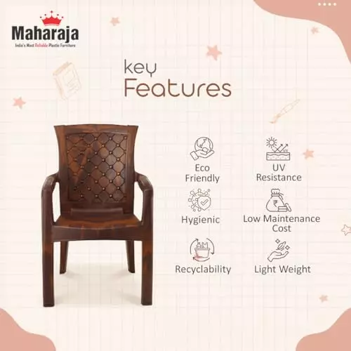 Maharaja Arm Rest Plastic Chair 200 Kg Bearing Capacity Teakwood, Dabang201_Teakwood-PK4 (Set of 4)