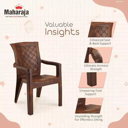 Maharaja Arm Rest Plastic Chair 200 Kg Bearing Capacity Teakwood, Dabang201_Teakwood-PK4 (Set of 4)