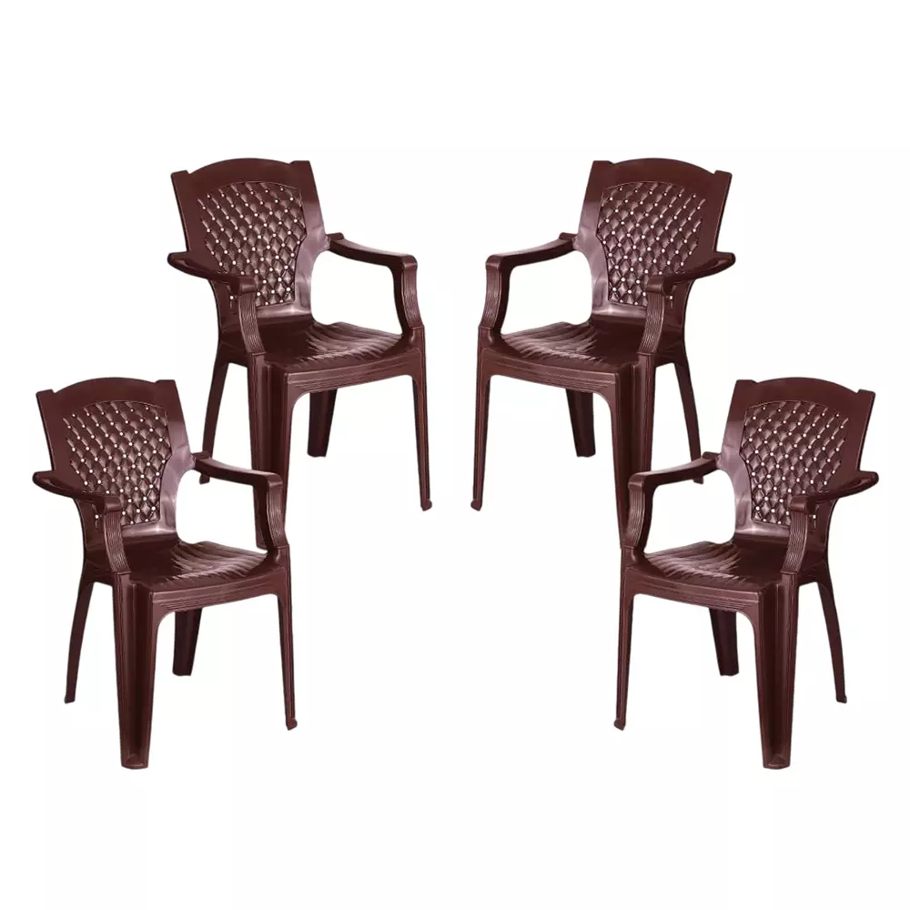 Maharaja Arm Rest Plastic Chair 200 Kg Bearing Capacity Brown, Heritage_Brown-PK4 (Set of 4)