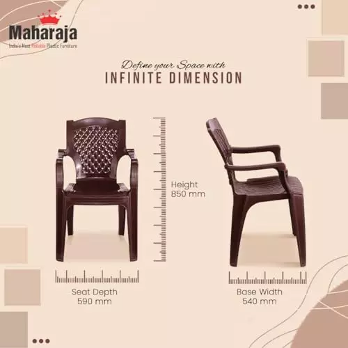 Maharaja Arm Rest Plastic Chair 200 Kg Bearing Capacity Brown, Heritage_Brown-PK4 (Set of 4)