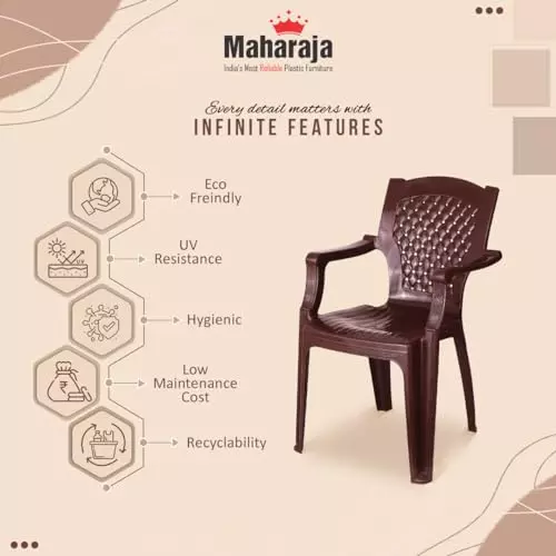 Maharaja Arm Rest Plastic Chair 200 Kg Bearing Capacity Brown, Heritage_Brown-PK4 (Set of 4)