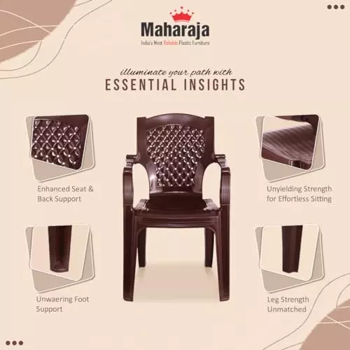 Maharaja Arm Rest Plastic Chair 200 Kg Bearing Capacity Brown, Heritage_Brown-PK4 (Set of 4)