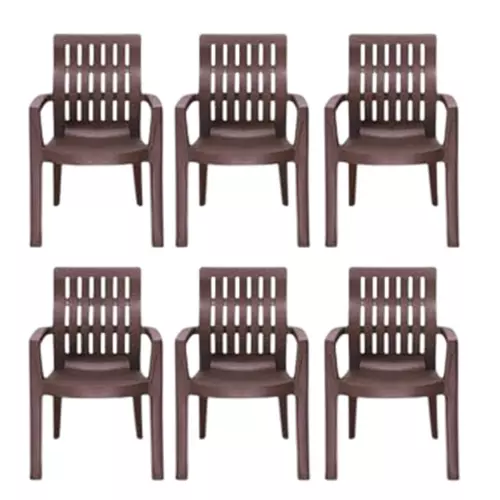 Maharaja Chair With Arm Rest Modern Stylish Design 200 Kg Bearing Capacity Brown Plastic for Home, School, Garden & Office, Fortuner_Brown-PK6 (Pack of 6 Pcs)