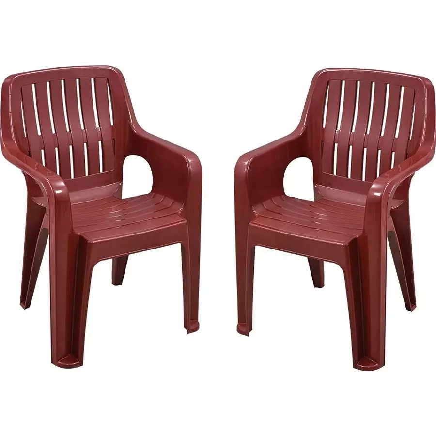 Swagath Plastic Chair With Armrest Maroon Color for Cafe, Home and Office, Megacare (Pack of 2 Pcs)