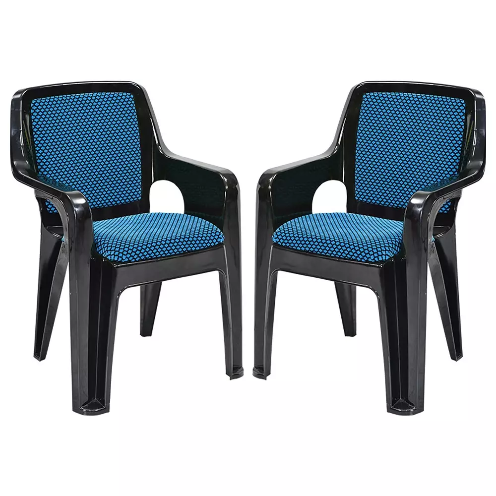 Swagath Plastic Arm Chair 150 Kg Load Capacity Pre-Assembled Type Black & Blue Color, GRANDEAR-BK/BL-2 (Pack of 2 Pcs)