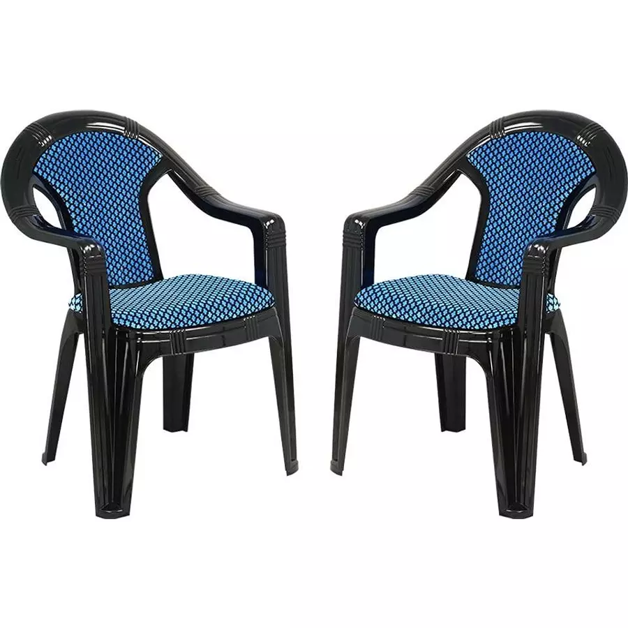 Swagath ADORE Cafeteria Cushioned Chair with Arm Rest Plastic Black Body With Blue Cushioned Seat 82x59x59 cm Size, ADORE-BK/BL-2 (Pack of 2 Pcs)