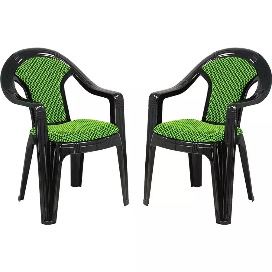 Swagath ADORE Cafeteria Cushioned Chair with Arm Rest Plastic Black Body With Green Cushioned Seat 82x59x59 cm Size, ADORE-BK/NGR-2 (Pack of 2 Pcs)