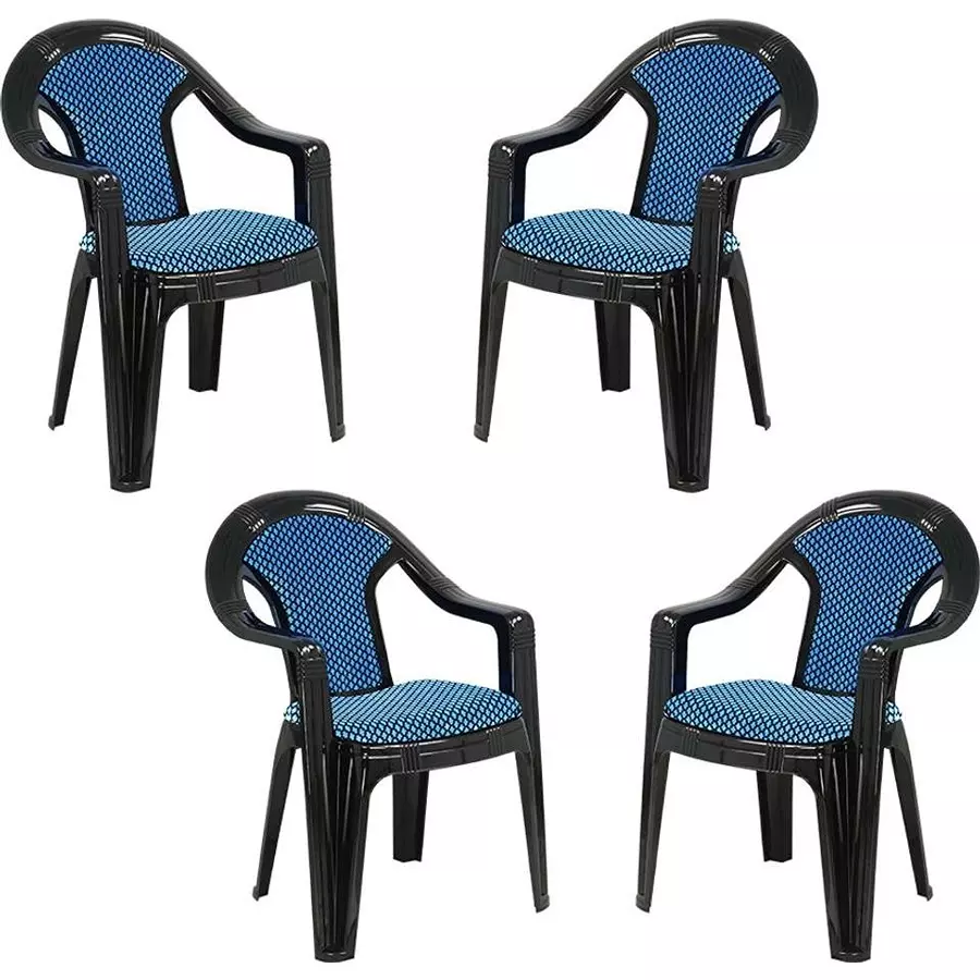 Swagath ADORE Cafeteria Cushioned Chair with Arm Rest Plastic Black Body With Blue Cushioned Seat 82x59x59 cm Size, ADORE-BK/BL-4 (Pack of 4 Pcs)