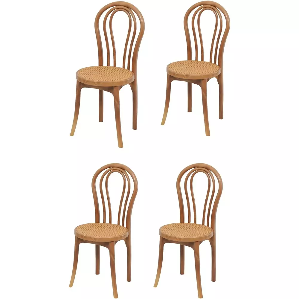 Swagath BEAUTY Cafeteria Chair Plastic Sandal Wood Netted Seat 91x41x36 cm Size for Cafe, Home & Office Use, BEAUTY-SW-4 (Pack of 4 Pcs)
