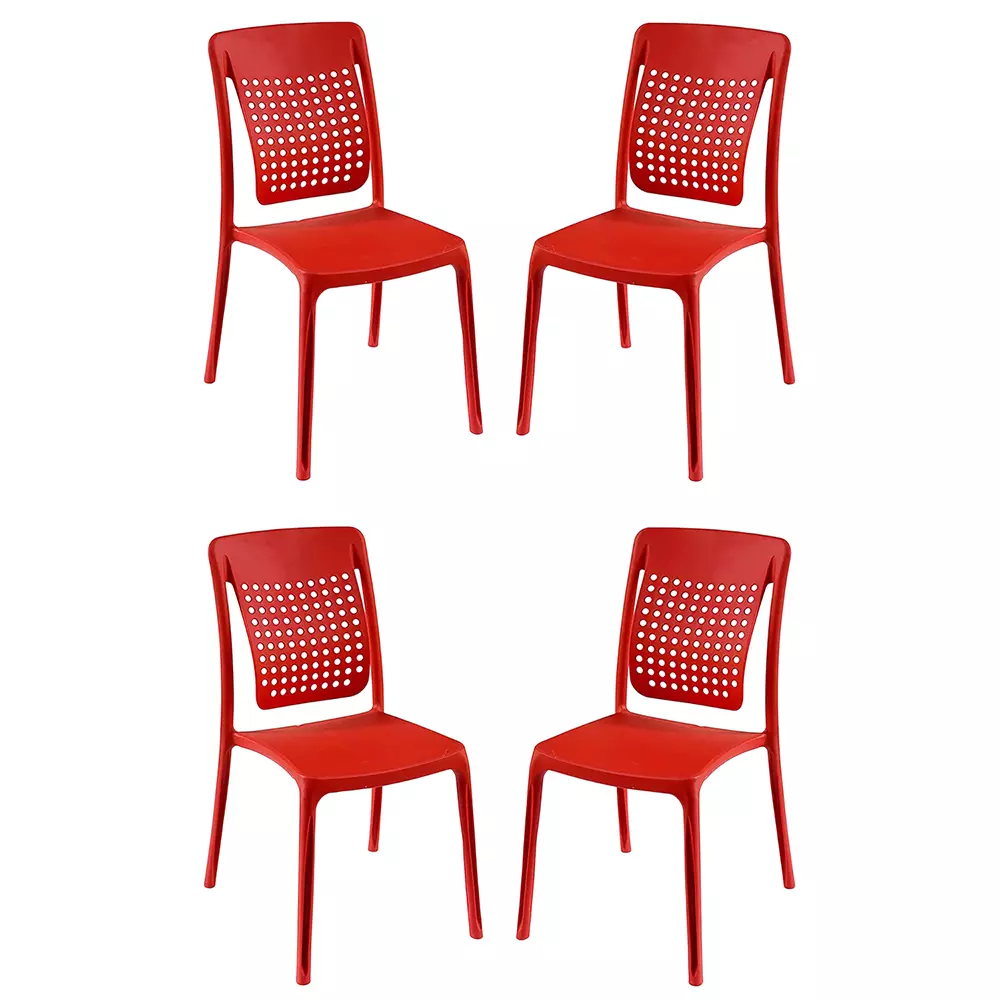Italica Spine Care Plastic Chair 2109 (Red, Set Of 4)