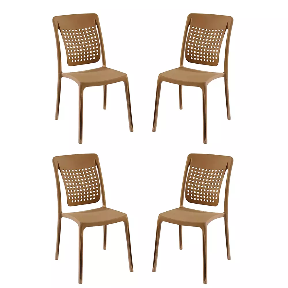 Italica Spine Care Plastic Chair 2109 (Camel, Set Of 4)