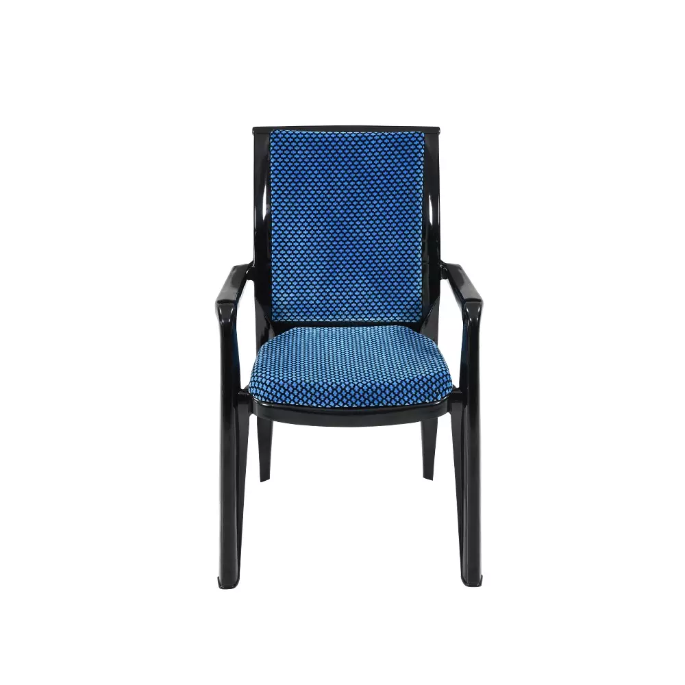 Swagath Premier Plastic Cushioned Seat with Arm Chair, Blue and Black (Set of 2)