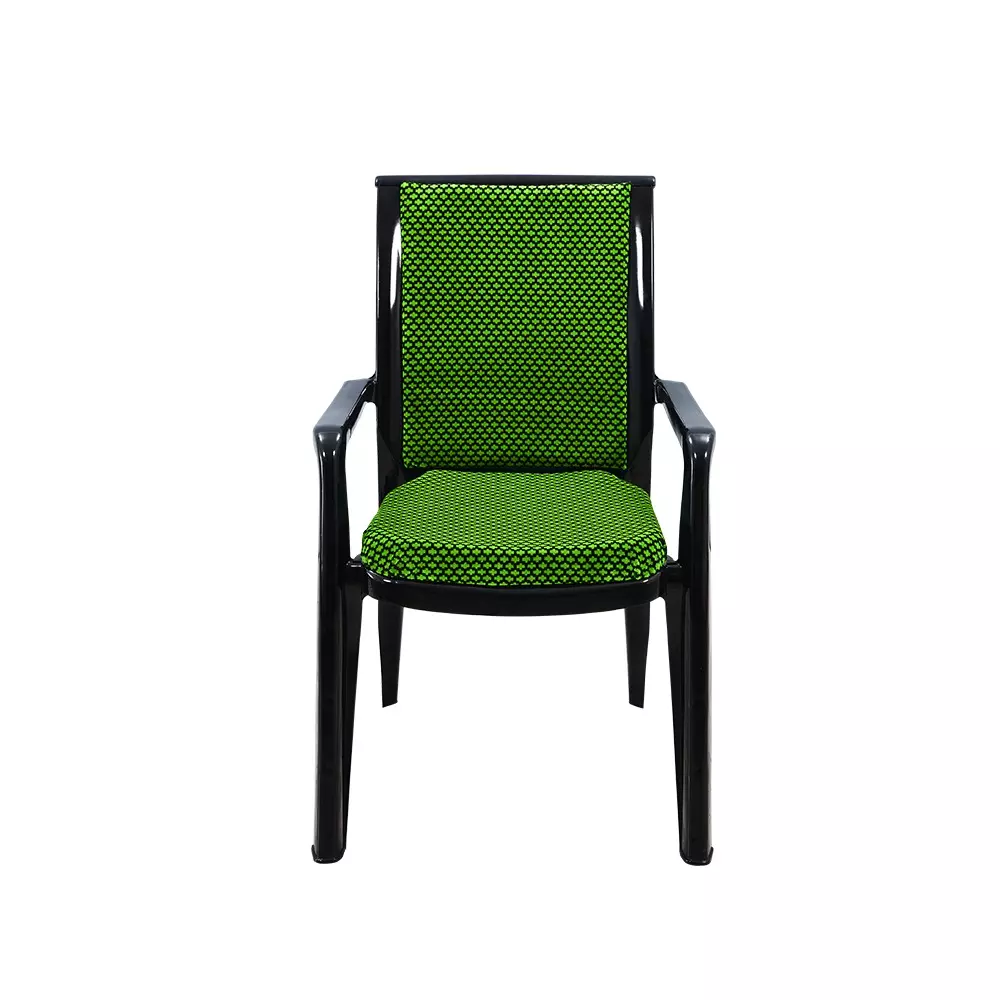 swagath-premier-plastic-cushioned-seat-with-arm-chair-green-and-black-set-of-2