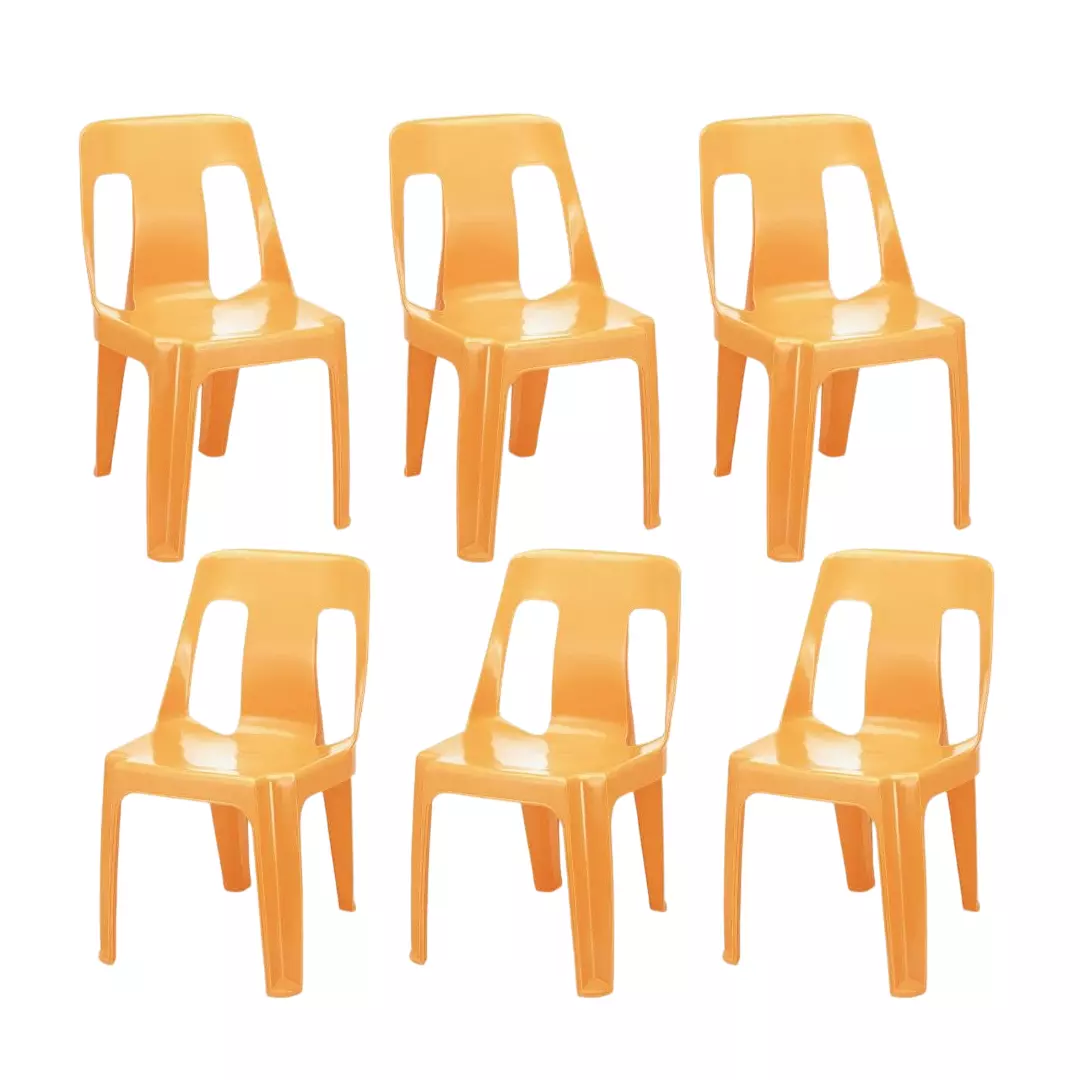 Maharaja Armless Plastic Chair Solid Back For Home, Garden, Restaurants and Office Gold, Alpha_A-Gold-PK6 (Set of 6)