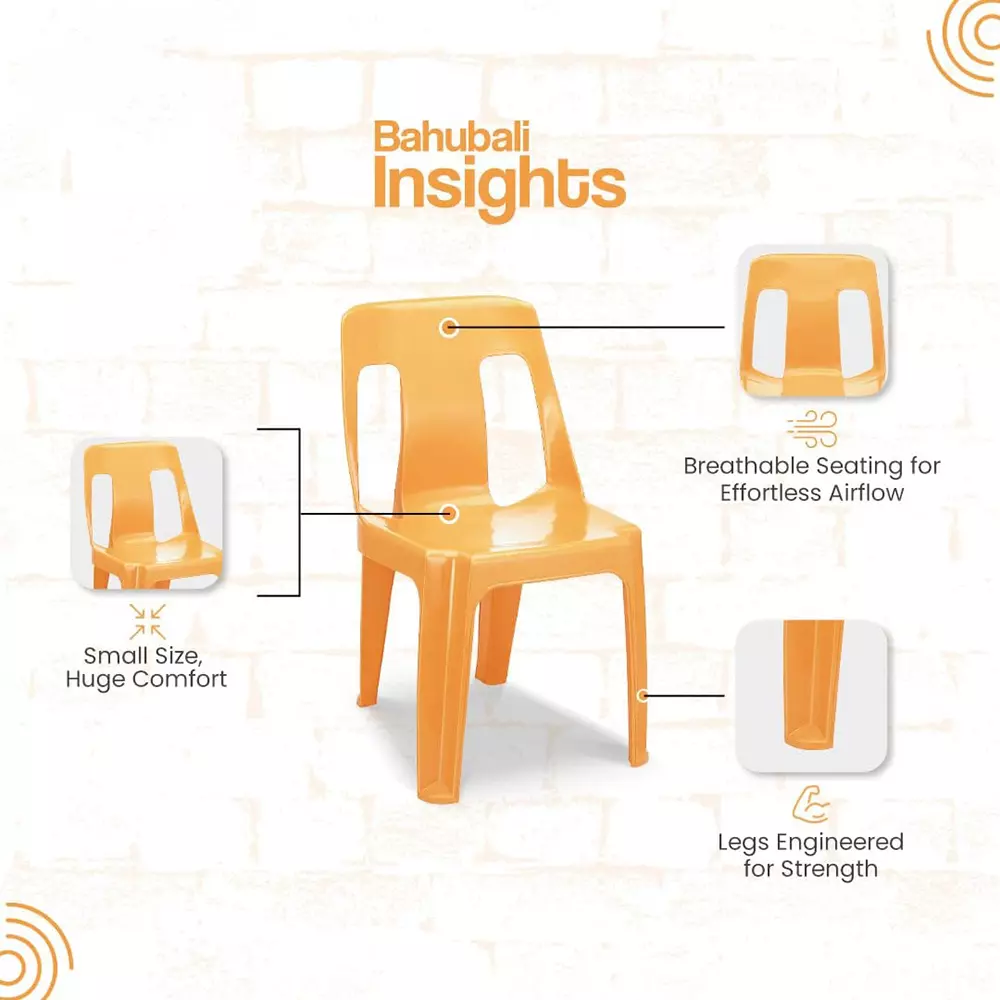 Maharaja Armless Plastic Chair Solid Back For Home, Garden, Restaurants and Office Gold, Alpha_A-Gold-PK6 (Set of 6)