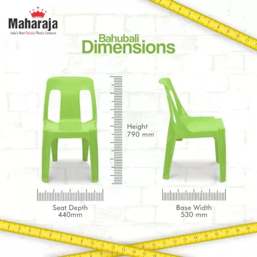 Maharaja Armless Plastic Chair Solid Back For Home, Garden, Restaurants and Office Green, Bahubali_Green_PK6 (Set of 6)