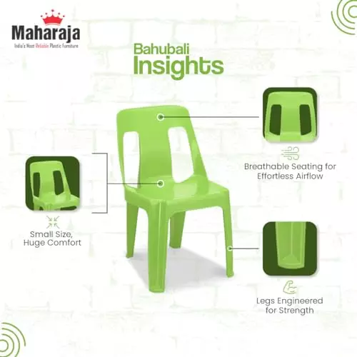 Maharaja Armless Plastic Chair Solid Back For Home, Garden, Restaurants and Office Green, Bahubali_Green_PK6 (Set of 6)