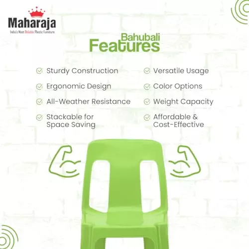 Maharaja Armless Plastic Chair Solid Back For Home, Garden, Restaurants and Office Green, Bahubali_Green_PK6 (Set of 6)