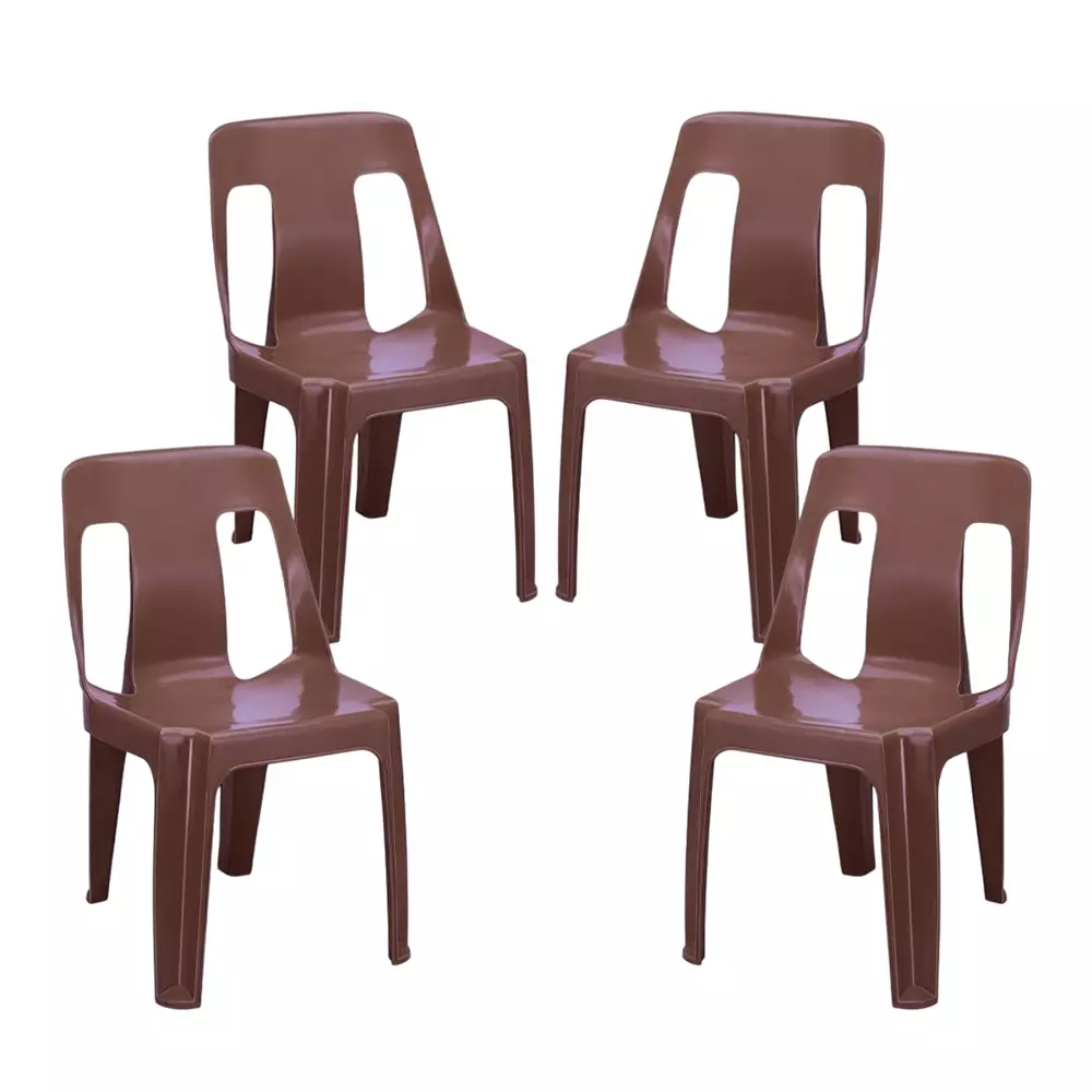Maharaja Armless Plastic Chair Solid Back For Home, Garden, Restaurants and Office M-Brown, Bahubali_M-Brown_PK4 (Set of 4)