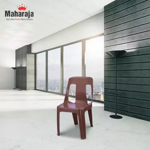 Maharaja Armless Plastic Chair Solid Back For Home, Garden, Restaurants and Office M-Brown, Bahubali_M-Brown_PK4 (Set of 4)