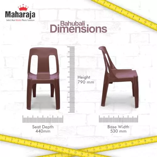 Maharaja Armless Plastic Chair Solid Back For Home, Garden, Restaurants and Office M-Brown, Bahubali_M-Brown_PK4 (Set of 4)