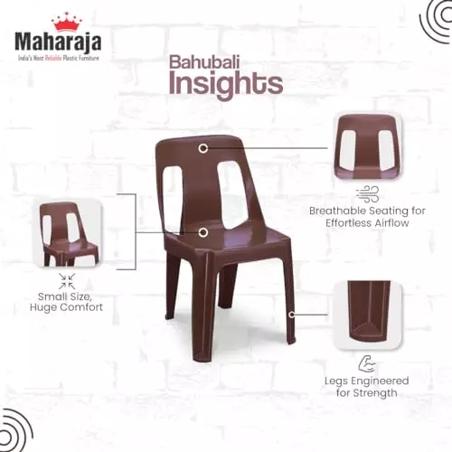 Maharaja Armless Plastic Chair Solid Back For Home, Garden, Restaurants and Office M-Brown, Bahubali_M-Brown_PK4 (Set of 4)