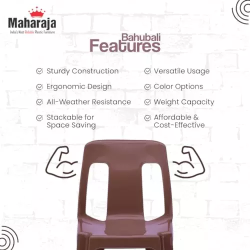 Maharaja Armless Plastic Chair Solid Back For Home, Garden, Restaurants and Office M-Brown, Bahubali_M-Brown_PK4 (Set of 4)