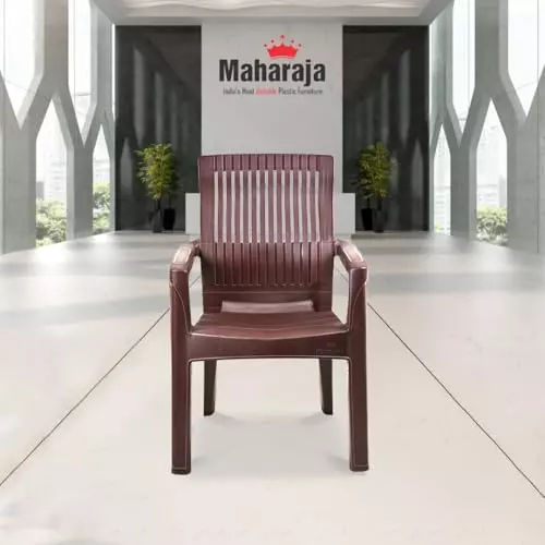 Maharaja Arm Rest Plastic Chair Solid Back For Home, Living Room Brown, Dabang204_Brown-PK4 (Set of 4)