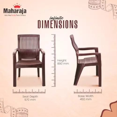 Maharaja Arm Rest Plastic Chair Solid Back For Home, Living Room Brown, Dabang204_Brown-PK4 (Set of 4)