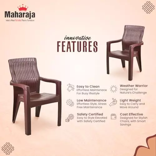 Maharaja Arm Rest Plastic Chair Solid Back For Home, Living Room Brown, Dabang204_Brown-PK4 (Set of 4)