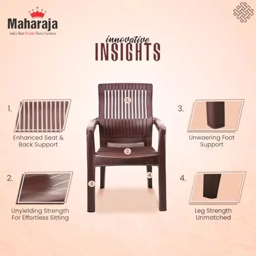 Maharaja Arm Rest Plastic Chair Solid Back For Home, Living Room Brown, Dabang204_Brown-PK4 (Set of 4)