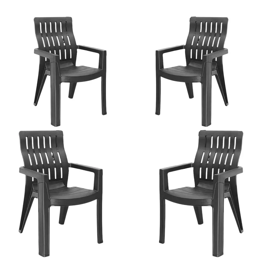 Maharaja Arm Rest Plastic Chair 200 Kg Bearing Capacity Black, Fortuner_Black-PK4 (Set of 4)