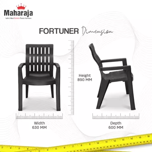 Maharaja Arm Rest Plastic Chair 200 Kg Bearing Capacity Black, Fortuner_Black-PK4 (Set of 4)