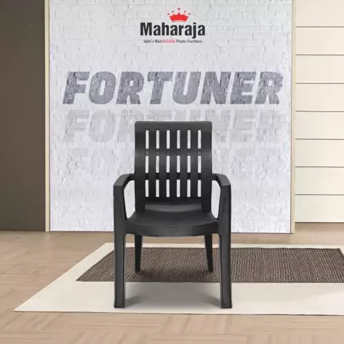 Maharaja Arm Rest Plastic Chair 200 Kg Bearing Capacity Black, Fortuner_Black-PK4 (Set of 4)