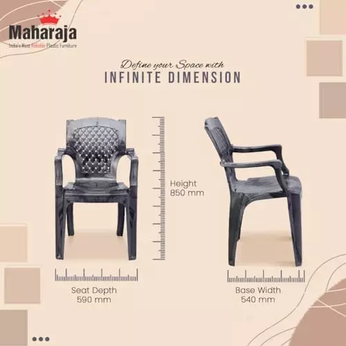 Maharaja Arm Rest Plastic Chair 200 Kg Bearing Capacity Silver, Heritage_Silver-PK2 (Set of 2)