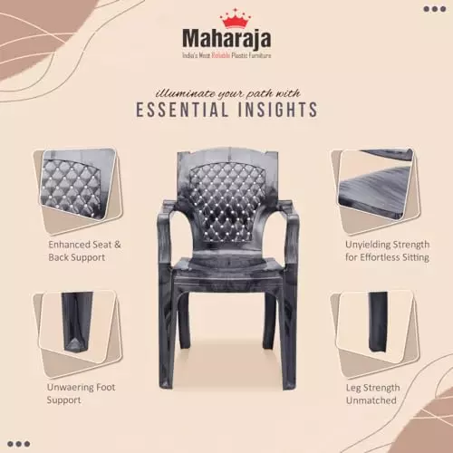 Maharaja Arm Rest Plastic Chair 200 Kg Bearing Capacity Silver, Heritage_Silver-PK2 (Set of 2)