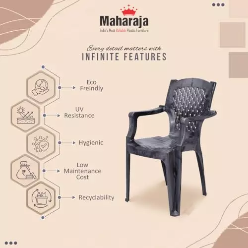 Maharaja Arm Rest Plastic Chair 200 Kg Bearing Capacity Silver, Heritage_Silver-PK2 (Set of 2)
