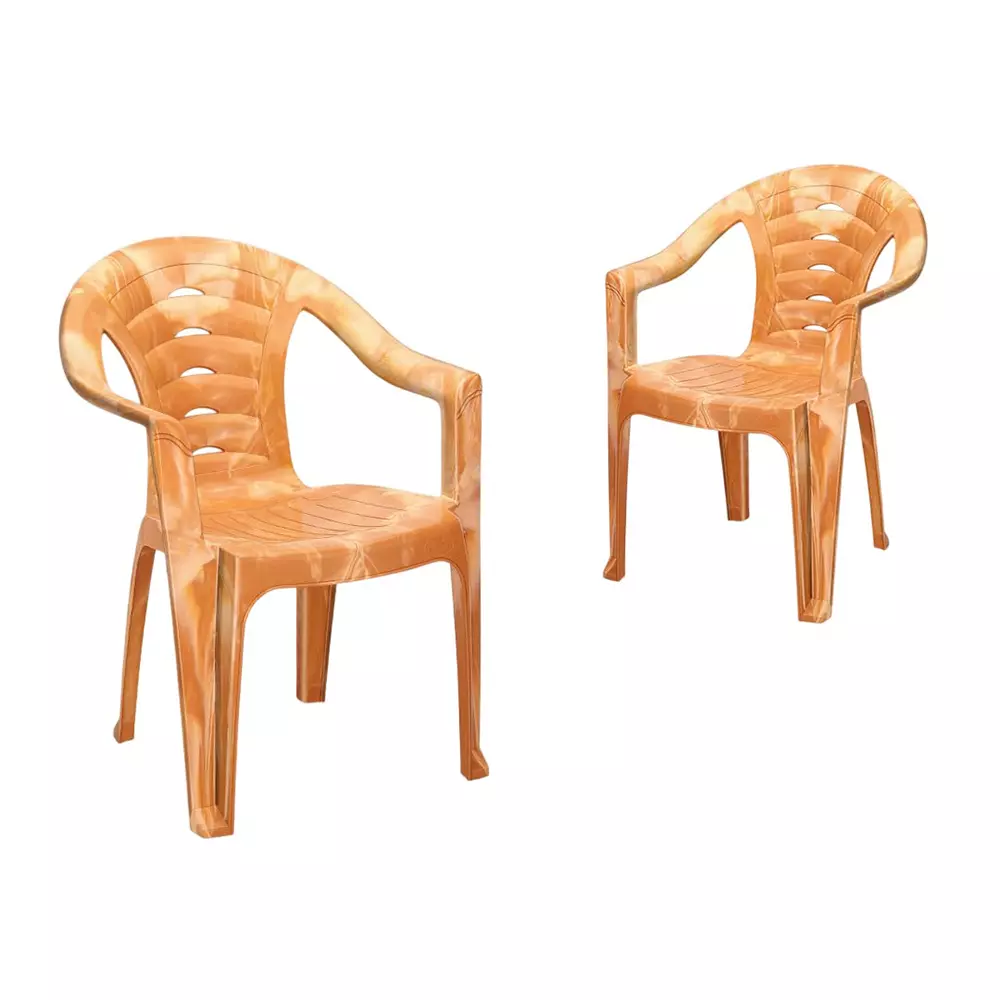 Maharaja Arm Rest Plastic Chair Solid Back 200 Kg Bearing Capacity For Home, Living Room PRW, Sunrise_PRW-PK2 (Set of 2)