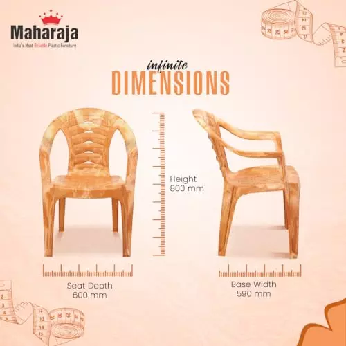 Maharaja Arm Rest Plastic Chair Solid Back 200 Kg Bearing Capacity For Home, Living Room PRW, Sunrise_PRW-PK2 (Set of 2)
