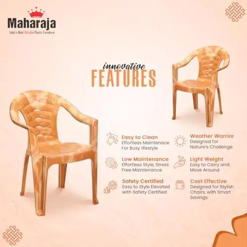 Maharaja Arm Rest Plastic Chair Solid Back 200 Kg Bearing Capacity For Home, Living Room PRW, Sunrise_PRW-PK2 (Set of 2)