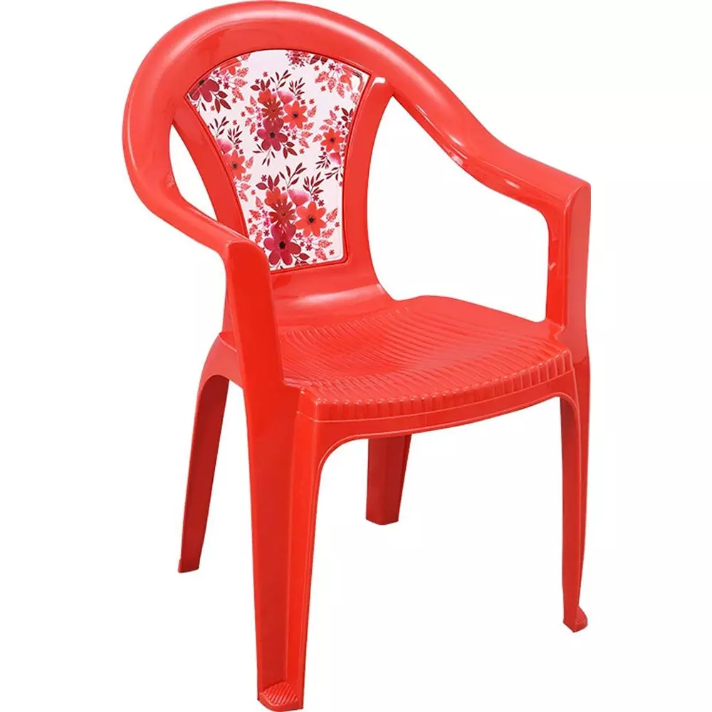 Swagath Chair With Arm Rest Meduim Back Style Plastic Red Floral for Outdoor & Indoor Use, FLORAL-BR-1