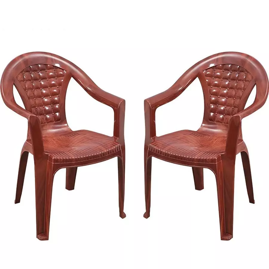 Swagath Chair With Arm Rest Meduim Back Style Plastic Teak Wood for Home, School & Cafeteria Use, SW-310-TW-2 (Pack of 2 Pcs)