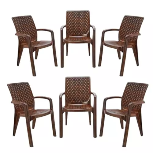 Maharaja Chair With Arm Rest Modern Stylish Design 200 Kg Bearing Capacity Teakwood Plastic for Home, School, Garden & Office, Vintage_Teakwood-PK6 (Pack of 6 Pcs)